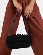 Asos Design 90s Shoulder Bag With Flap In Black Bobble Knit