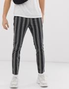 Asos Design Skinny Ankle Grazer Pants In Washed Black & Ecru Stripe - Black