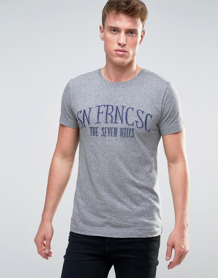 Esprit T-shirt With San Fran Embroidery - Gray