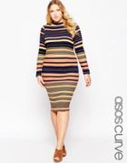 Asos Curve Rib Body-conscious Dress In Stripe - Multi