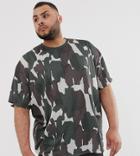 Asos Design Plus Oversized T-shirt With All Over Camo Print-multi