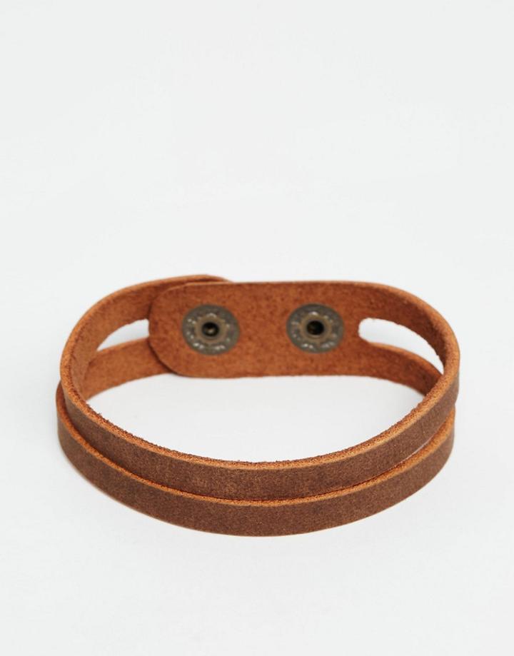 Asos Cut Out Leather Bracelet In Brown - Brown