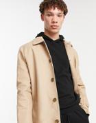 Asos Design Rain Resistant Single Breasted Trench Coat In Stone-neutral