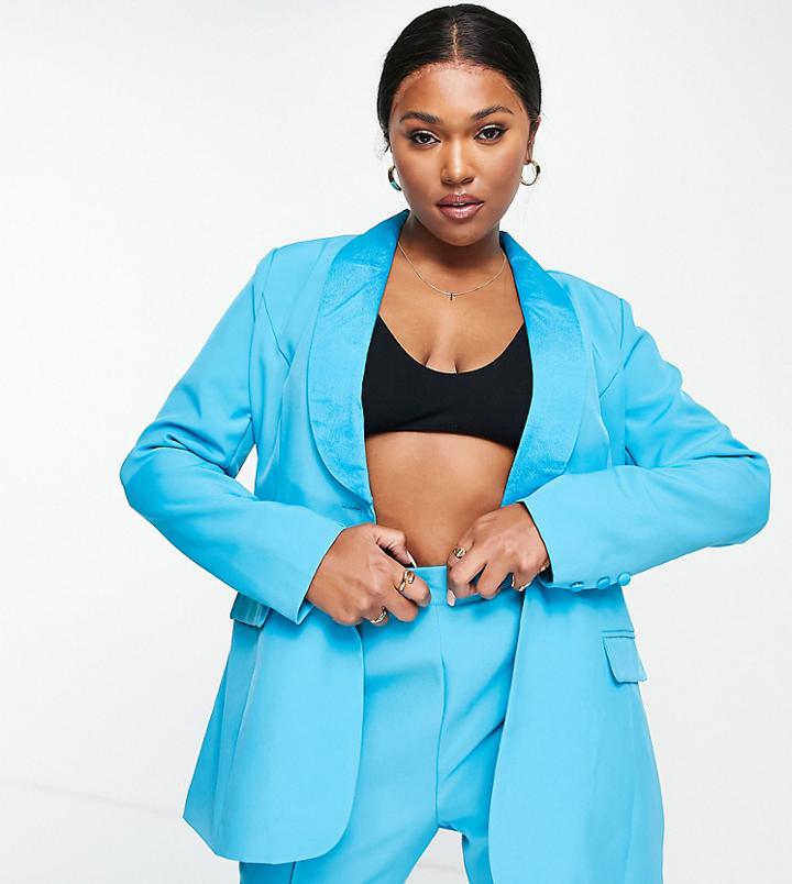 In The Style Plus X Lorna Luxe Fitted Blazer In Blue - Part Of A Set-blues