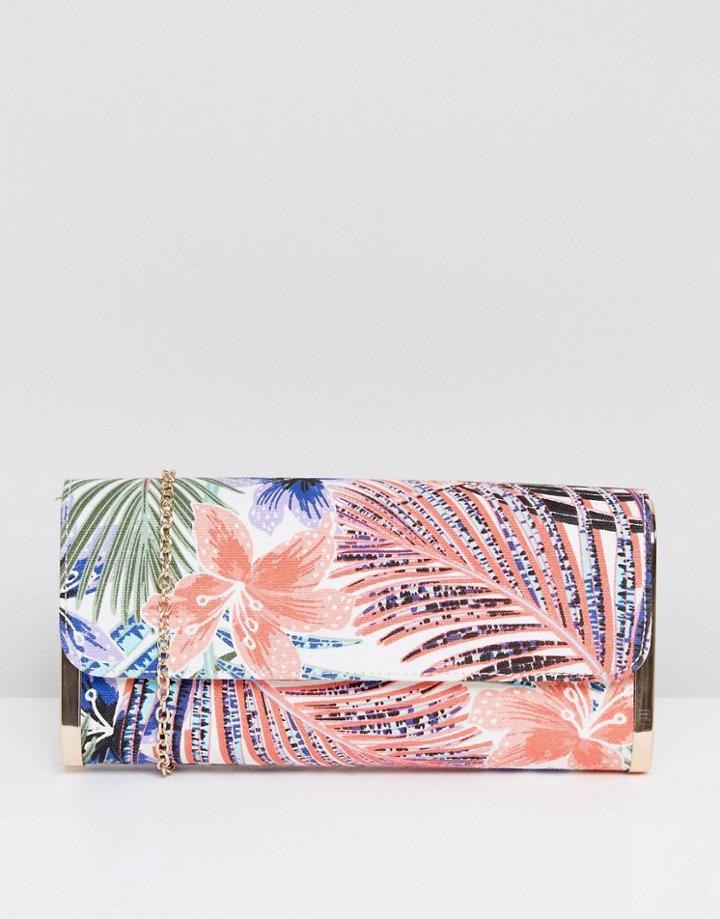 New Look Palm Leaf Clutch Bag - Black