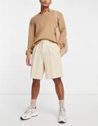 Asos Design Wide Shorts In Stone-neutral