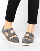 Park Lane T Bar Chunky Leather Flat Shoes - Gray