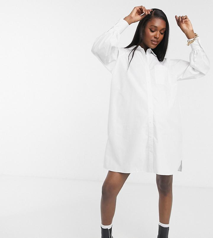 Asos Design Maternity Cotton Poplin Oversized Boyfriend Mini Shirt Dress In White