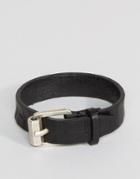 Diesel A-roundd Leather Cuff Buckle Bracelet In Black - Black