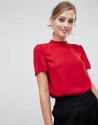 Oasis High Neck Blouse In Red - Green