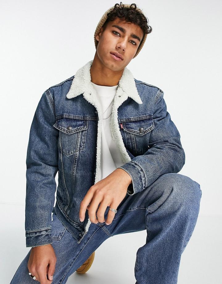 Levi's Sherpa Trucker Jacket In Light Blue Wash