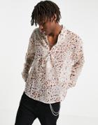 Asos Design Oversized Overhead Sheer Shirt In Leopard Print-pink