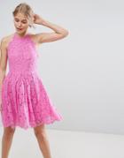 Asos Lace Pinny Scallop Edge Prom Mini Dress - Pink