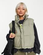 Weekday Cut Recycled Polyester Crop Padded Vest In Gray Khaki-green
