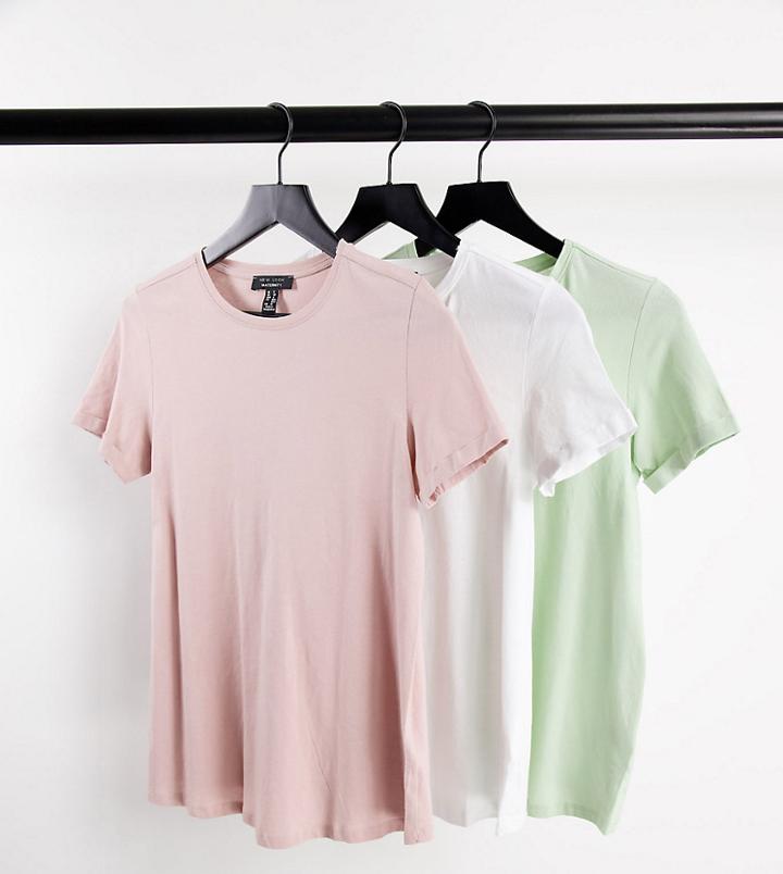 New Look Maternity 3 Pack Girlfriend Tee In Pink White And Green