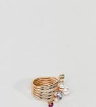Asos Design Curve Exclusive Ring With Multicolor Jewel And Pearl In Gold - Gold