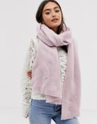 Asos Design Supersoft Long Woven Scarf With Raw Edge - Purple