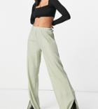 Missguided Coordinating Textured Wide Leg Pants In Sage-green