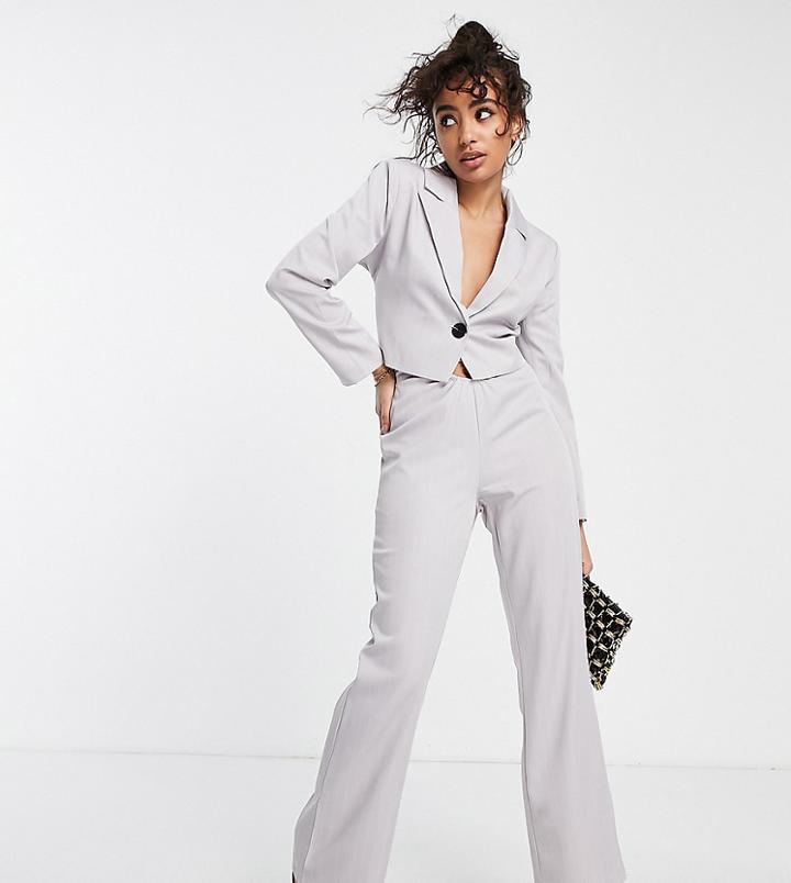 4th & Reckless Petite Tie Front Detail Pants In Gray Pinstripe - Part Of A Set