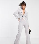 4th & Reckless Petite Tie Front Detail Pants In Gray Pinstripe - Part Of A Set