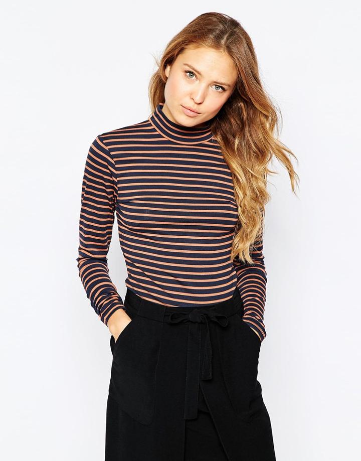 Ichi High Neck Striped Top - Total Eclipse