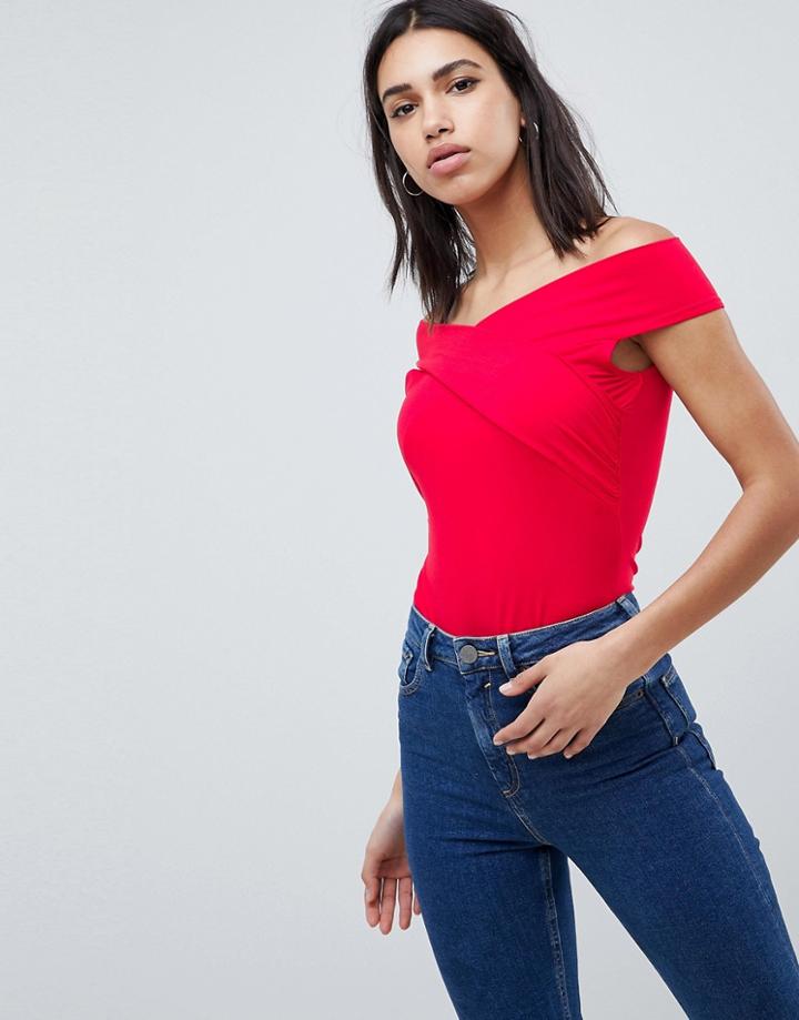 Asos Design Top With Wrap Front - Red