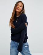 Pull & Bear Round Neck Sweater In Rib - Blue