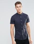 Asos Skinny Oxford Shirt In Dark Navy With Short Sleeves - Dk Navy