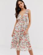 Vila Watercolor Floral Midi Dress - White