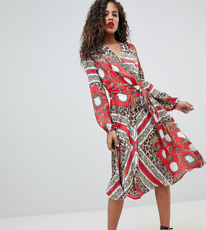 Flounce London Tall Wrap Front Midi Dress - Multi