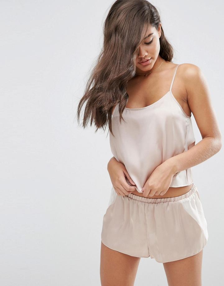 Asos Chiffon Side Satin Cami & Short Set - Oyster