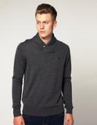 Fred Perry Shawl Neck Merino Wool Sweater - Gray