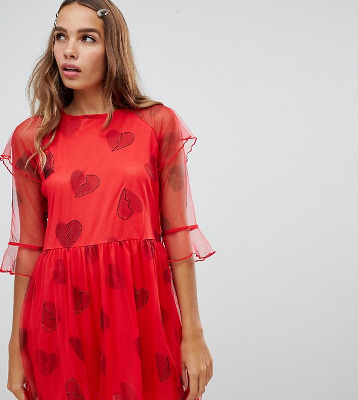 Cli Cli By Clio Peppiatt Mesh Dress With Rhinestones - Red