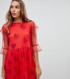 Cli Cli By Clio Peppiatt Mesh Dress With Rhinestones - Red