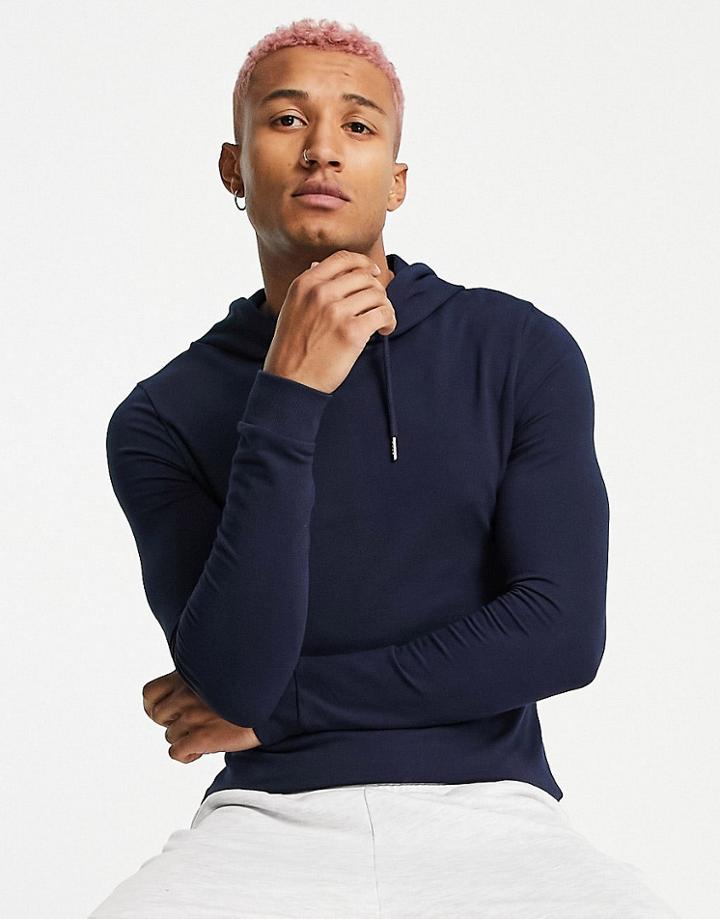 Asos Design Organic Blend Muscle Hoodie In Navy