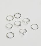 Asos Design Curve Pack Of 8 Rings With Faux Moonstone And Engraved Detail In Silver - Silver