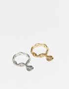Svnx Chain Detail Ring With Pendant In Gold And Silver