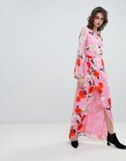 Gestuz Rose Printed Maxi Dress With Open V Back - Pink