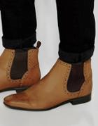 Asos Brogue Chelsea Boots In Tan Leather - Tan