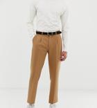 Noak Slim Pleated Cropped Pants In Camel - Brown