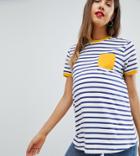 Asos Design Maternity Stripe T-shirt With Contrast Pocket - Multi