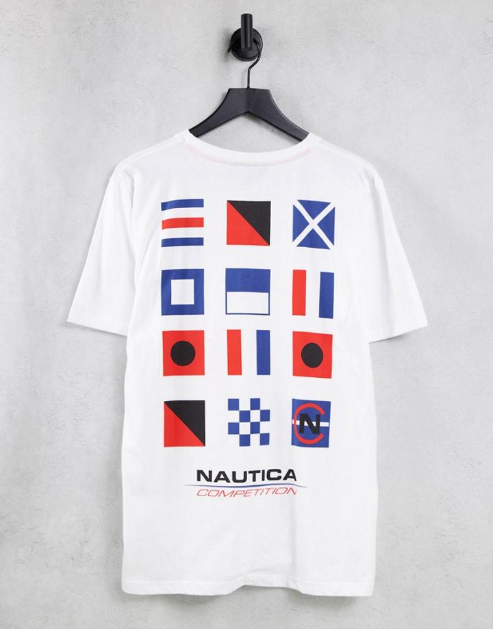Nautica Competition Flagged Back Print T-shirt In White