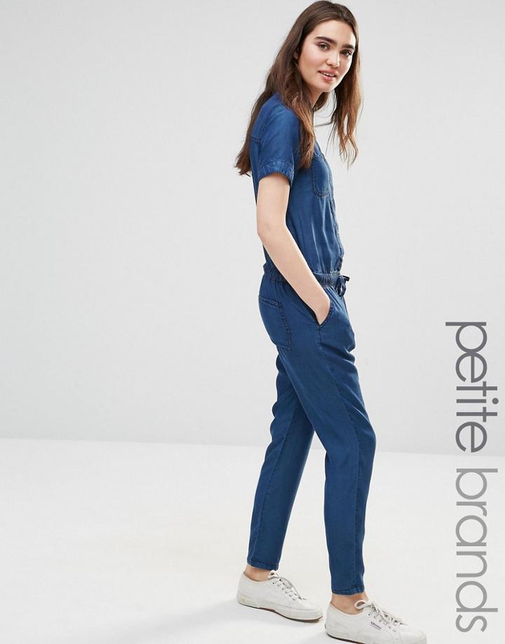 Noisy May Petite Cayman Denim Jumpsuit - Dark Blue Denim