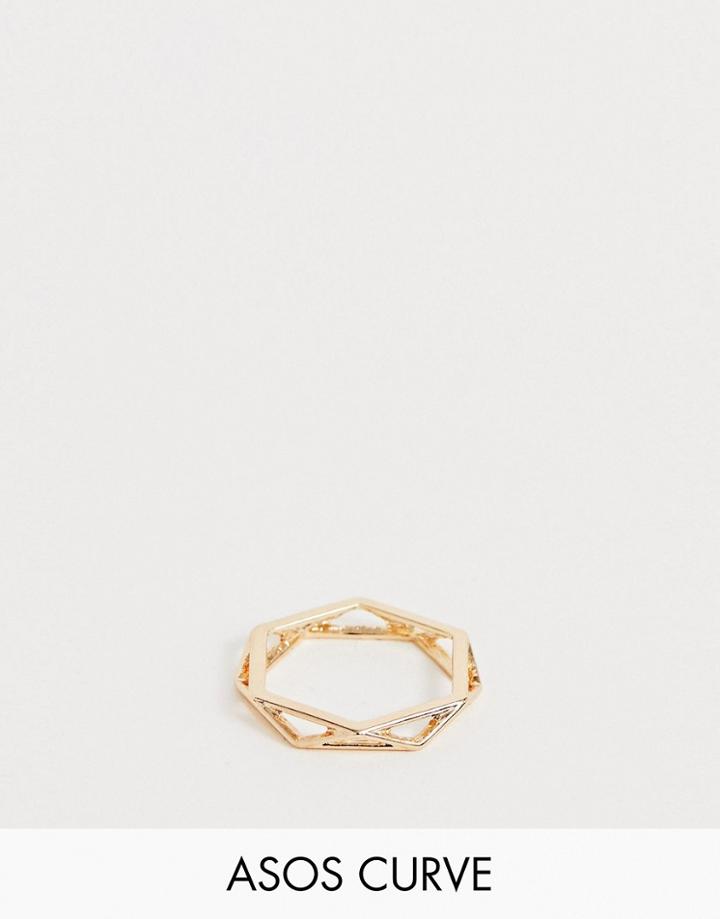 Asos Design Curve Ring In Open Geo Design In Gold - Gold