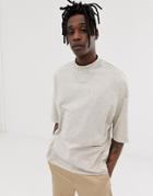 Asos Design Oversized T-shirt With Half Sleeve And Turtleneck In Heavy Acid Wash - Gray