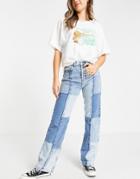 Topshop Patchwork 90's Straight Leg Jeans In Bleach-blues