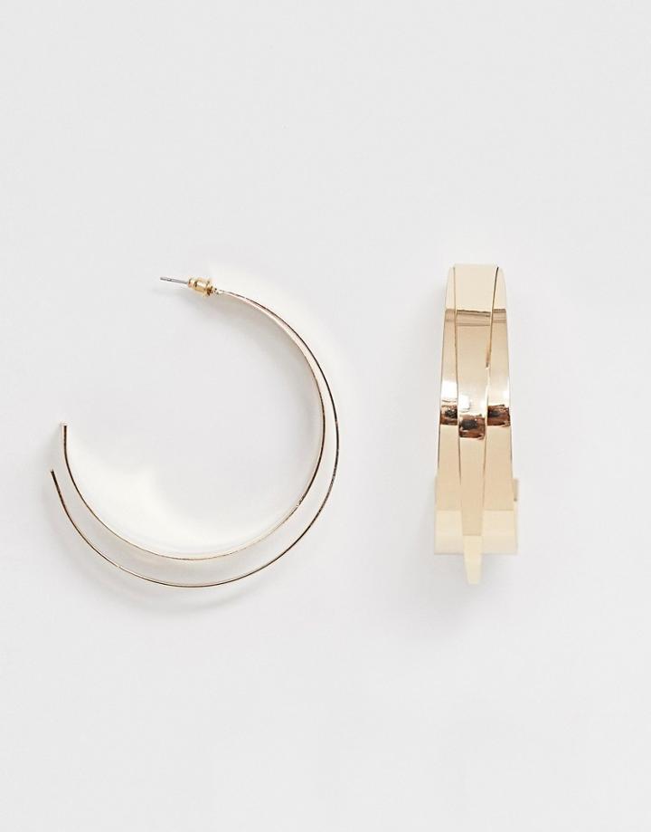 Asos Design Hoop Earrings With Double Overlay In Gold - Gold