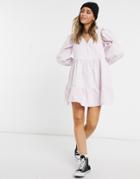 Asos Design Denim Wrap Smock Dress Lavender-purple