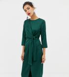 Warehouse Satin Tie Midi Dress In Emerald - Green
