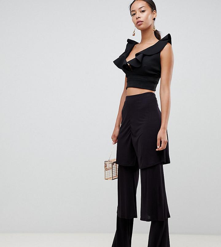 Asos Design Tall Tiered Ruffle Pants - Black